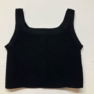 CUTS Black Ribbed Crop Tank Bra Cropped Wide Strap Square Neck  Women’s Size S